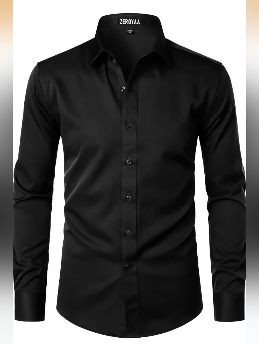ZERoyaa Men’s Black Long-Sleeve Dress Shirt - Tailored Fit